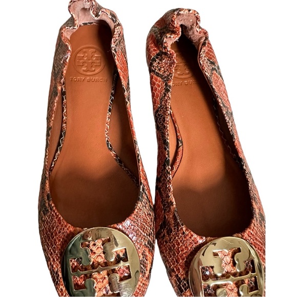 Tory Burch Reva Doria Dune Gold Snakeskin Ballet Flats Gold Logo Rare Colorway 7 - Picture 4 of 8